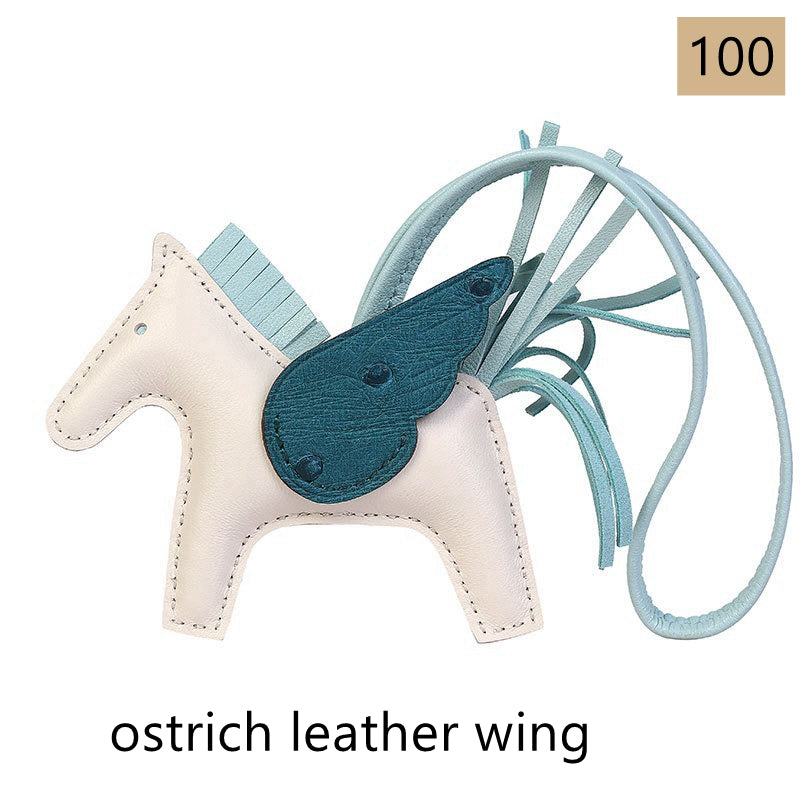 Lambskin Leather Bag Charm, Mini Flying Horse, with crocodile leather wing