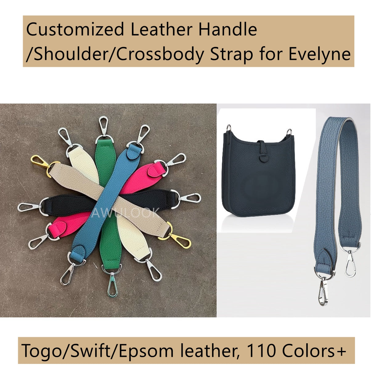 Customized Leather Handle/Shoulder/ Crossbody Straps for Evelyne