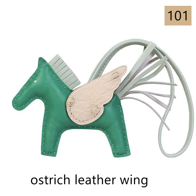 Lambskin Leather Bag Charm, Mini Flying Horse, with crocodile leather wing