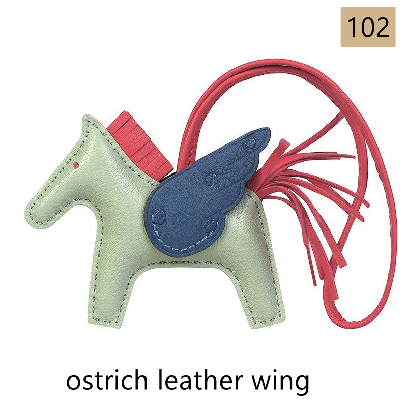 Lambskin Leather Bag Charm, Mini Flying Horse, with crocodile leather wing