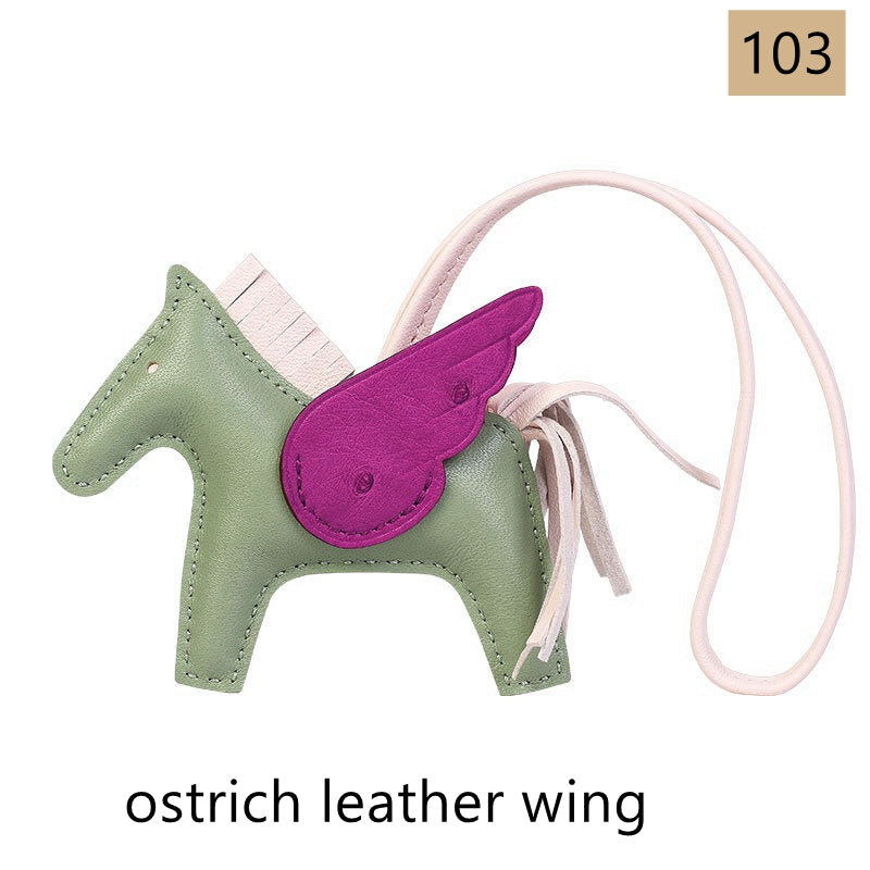 Lambskin Leather Bag Charm, Mini Flying Horse, with crocodile leather wing