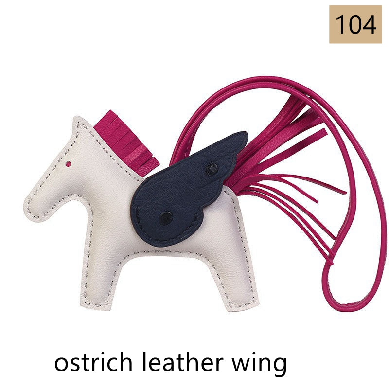 Lambskin Leather Bag Charm, Mini Flying Horse, with crocodile leather wing