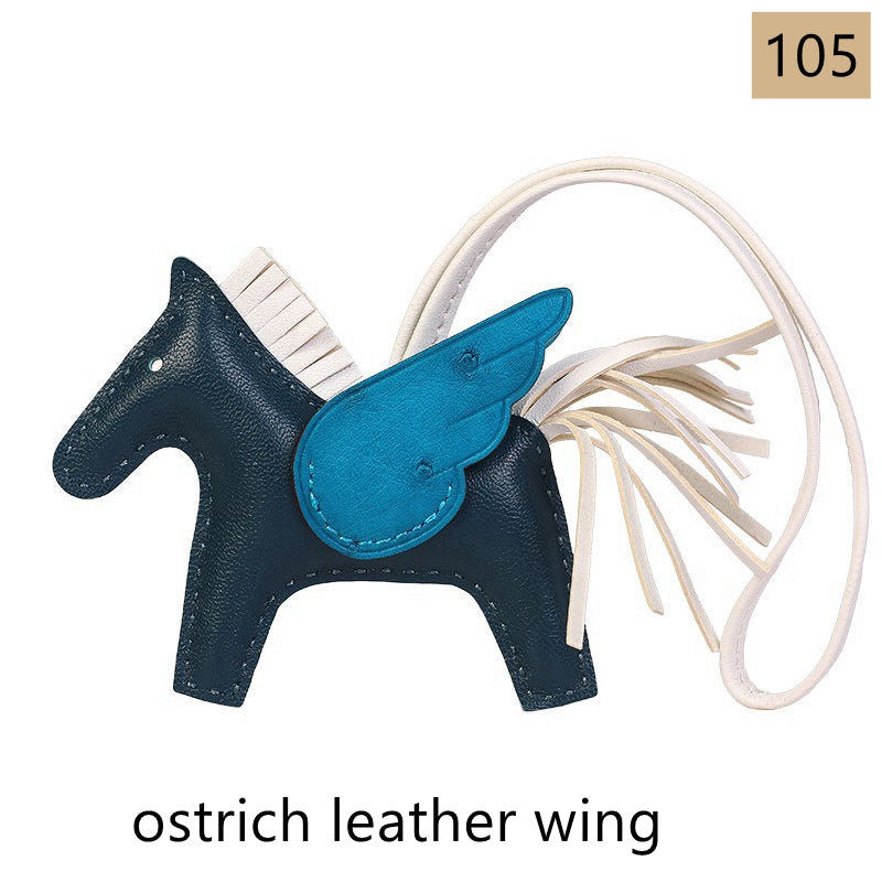 Lambskin Leather Bag Charm, Mini Flying Horse, with crocodile leather wing