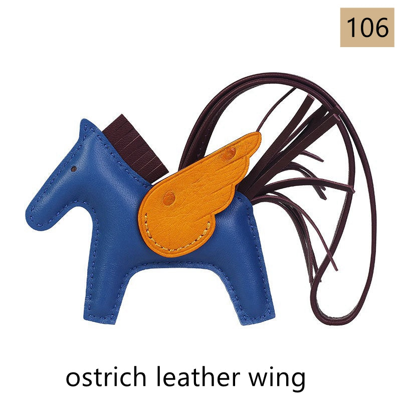 Lambskin Leather Bag Charm, Mini Flying Horse, with crocodile leather wing