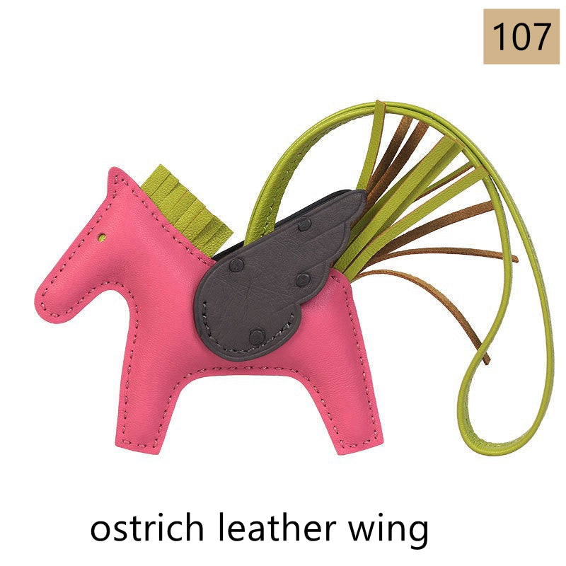 Lambskin Leather Bag Charm, Mini Flying Horse, with crocodile leather wing