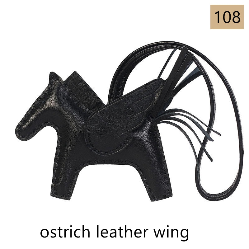 Lambskin Leather Bag Charm, Mini Flying Horse, with crocodile leather wing