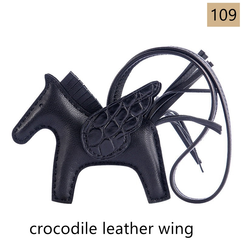 Lambskin Leather Bag Charm, Mini Flying Horse, with crocodile leather wing