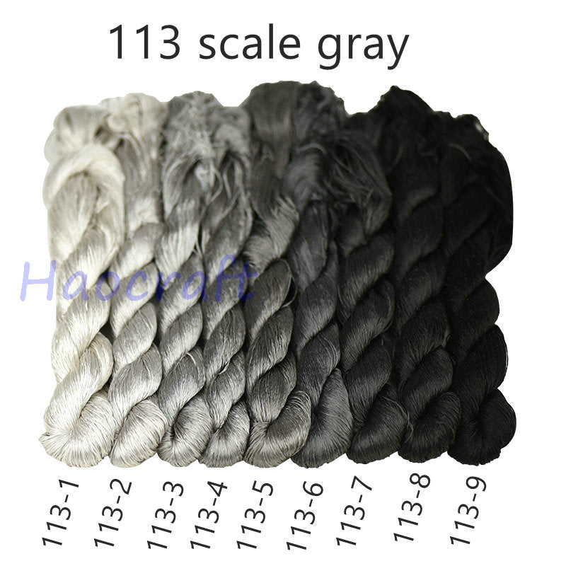 100% Mulberry Silk Embroidery Thread Skeins, Gray, Black, White, 400meters