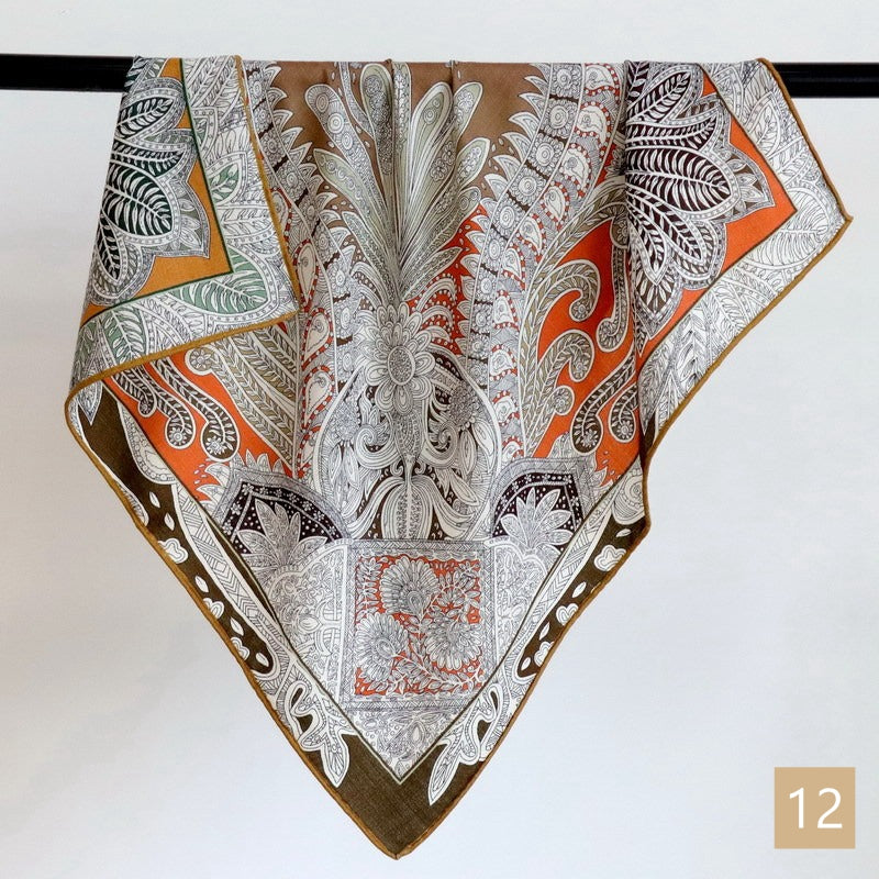 70cm Square Silk Cashmere Scarf, Double-sided printed