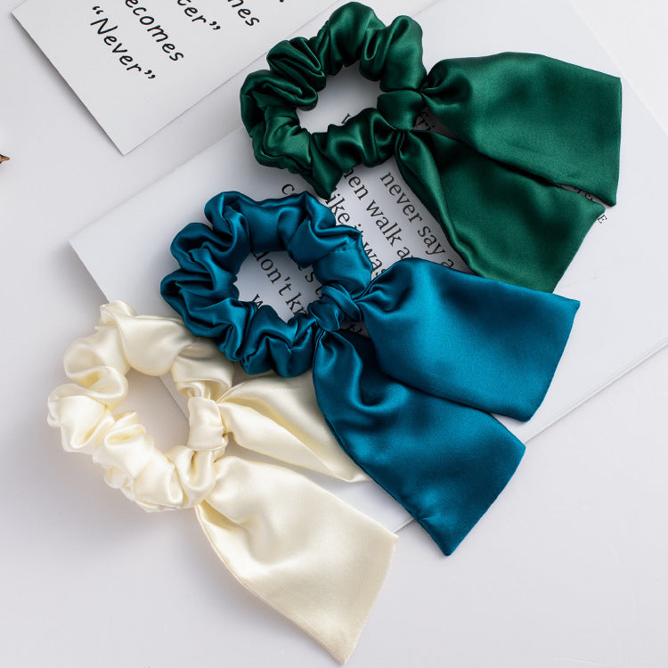 100% Silk Hair Scrunchies with Bow - Awulook