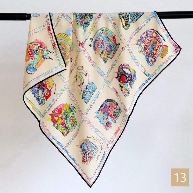 70cm Square Silk Cashmere Scarf, Double-sided printed