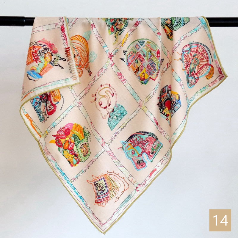 70cm Square Silk Cashmere Scarf, Double-sided printed