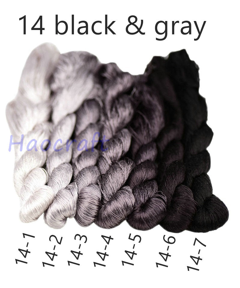 100% Mulberry Silk Embroidery Thread Skeins, Black, White, 400meters