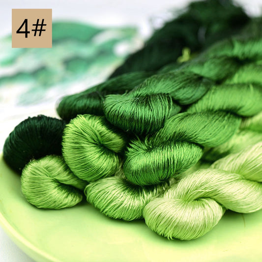 100% Mulberry Silk Embroidery Thread Skeins, 4#green colors
