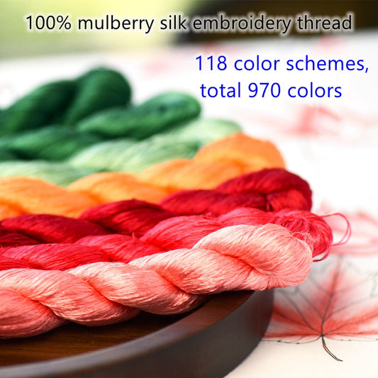 100% Mulberry Silk Embroidery Thread Skeins, Total 970 Colors/118 Color Schemes