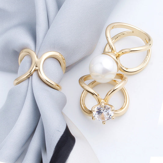 Gold Plated Pearl Scarf Rings/ Buckles