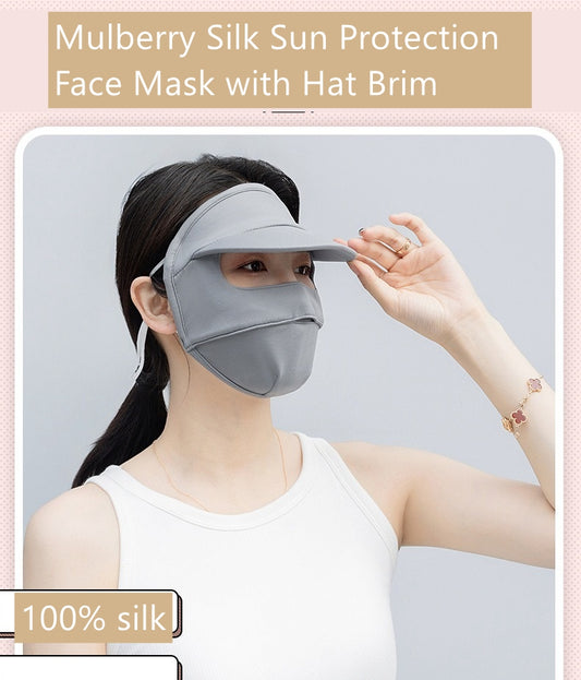 Mulberry Silk Sun Protection Face Mask with Hat Brim