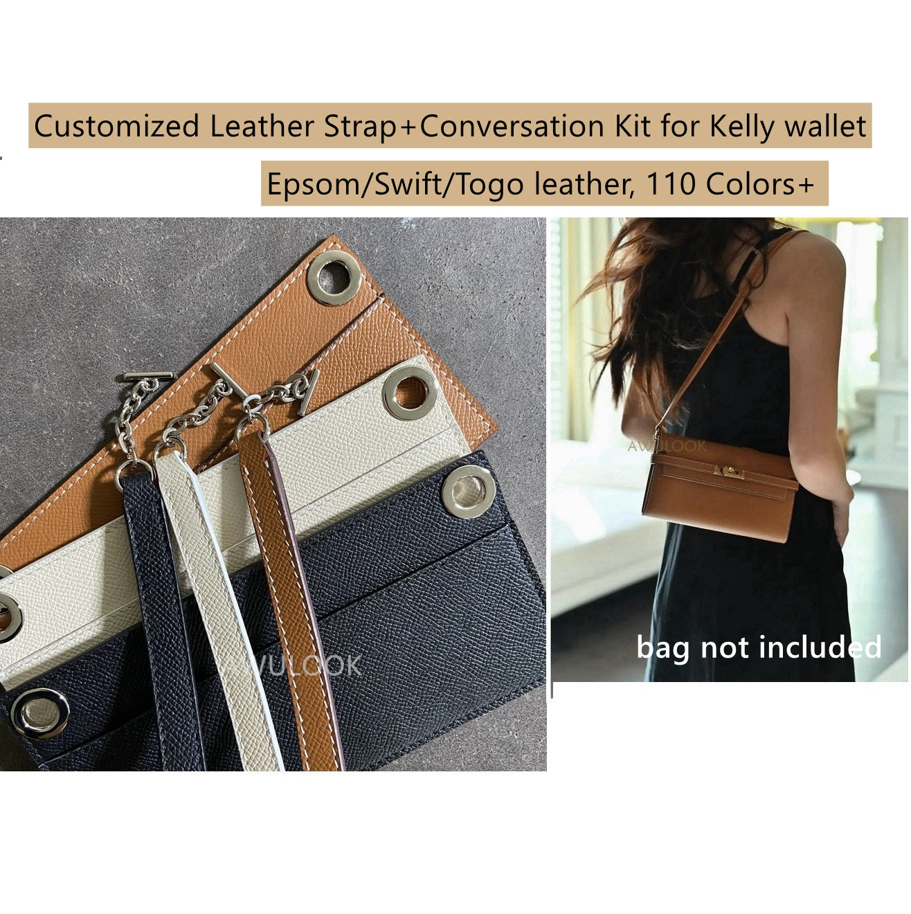 Epsom Leather Strap+Conversion Kit for Kelly wallet - Awulook