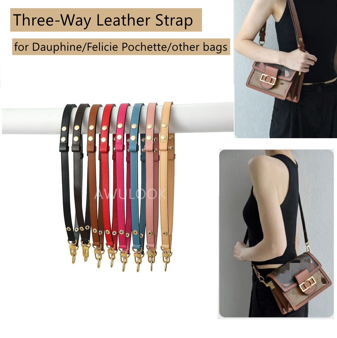 Three-Way Leather Strap for Dauphine/ Felicie Pochette