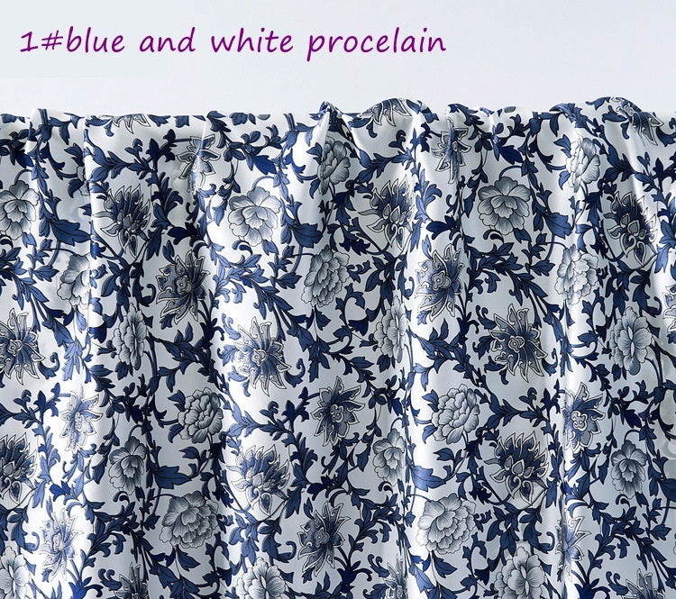 Blue and white Procelain Printed Silk Charmeuse - Awulook