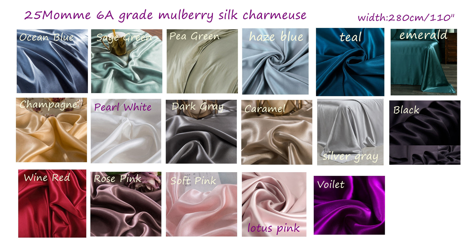 25Momme Seamless Luxury Silk Fitted Sheet/Flat Sheet/Dovut Cover/Bedding Set, Magic purple - Awulook
