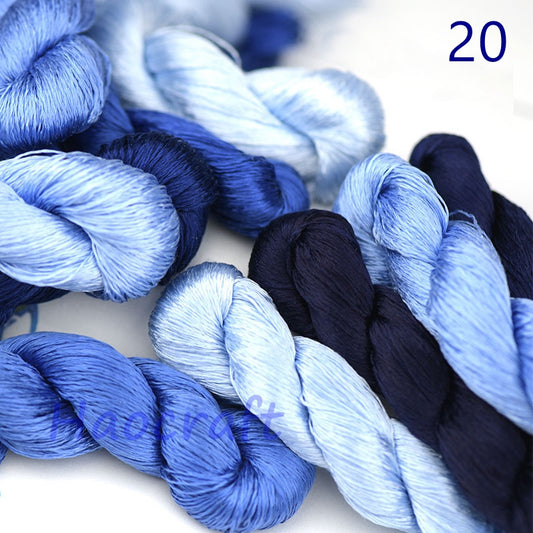 100% Mulberry Silk Embroidery Thread Skeins, Blue colors