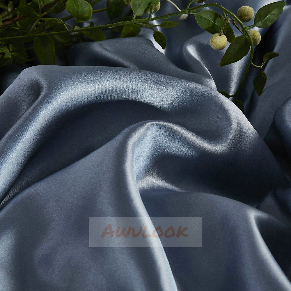 25Momme Seamless Luxury Silk Fitted Sheet/Flat Sheet/Dovut Cover/Bedding Set, Haze blue - Awulook