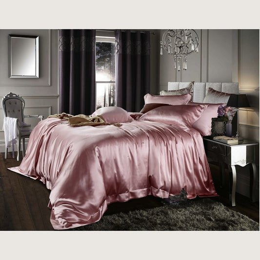 25Momme Drap-housse/drap plat/housse Dovut/parure de lit en soie de luxe sans couture, rose lotus