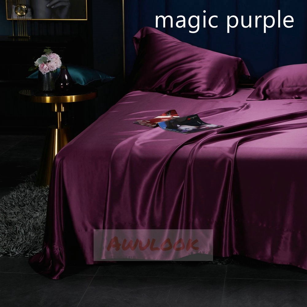 25Momme Seamless Luxury Silk Fitted Sheet/Flat Sheet/Dovut Cover/Bedding Set, Magic purple - Awulook