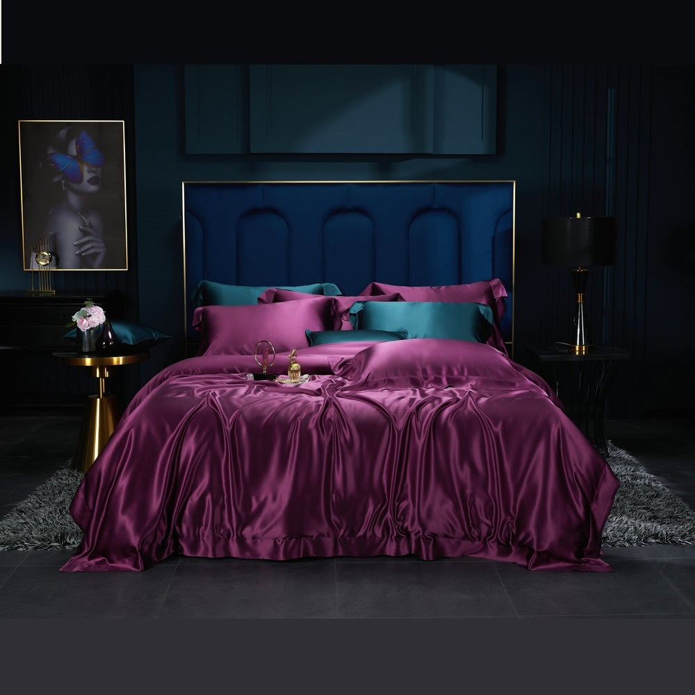 25Momme Drap-housse/drap plat/housse Dovut/parure de lit en soie de luxe sans couture, violet magique