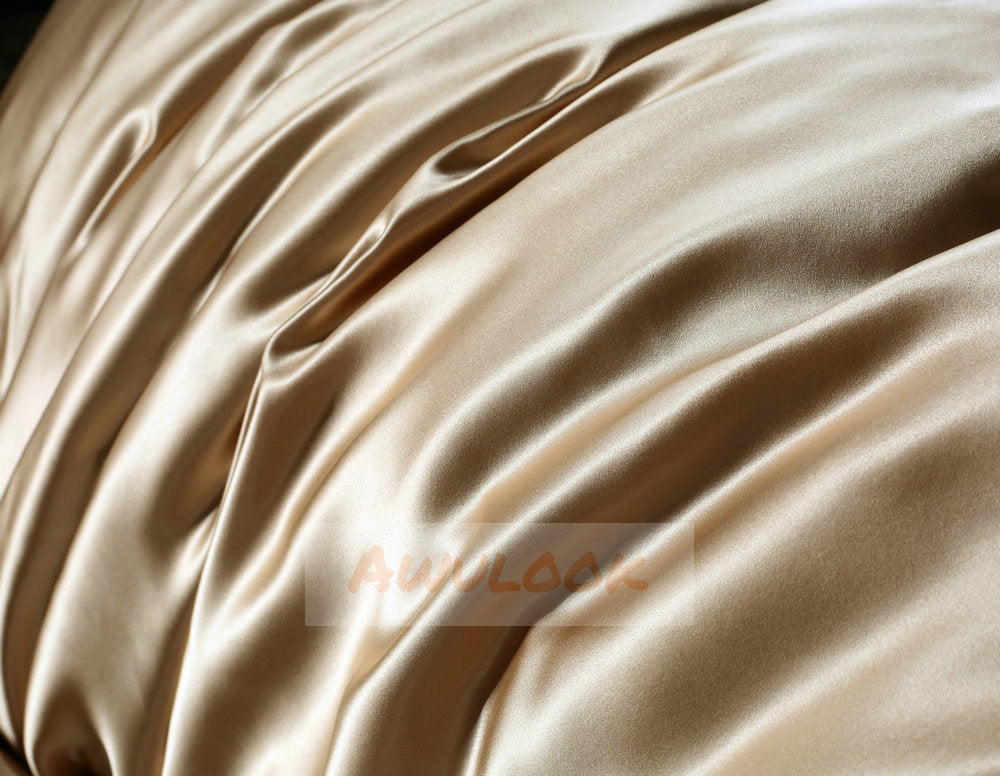 25Momme Seamless Luxury Silk Fitted Sheet/Flat Sheet/Dovut Cover/Bedding Set, Mocha - Awulook