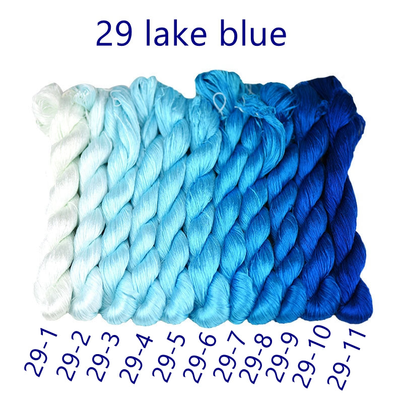 100% Mulberry Silk Embroidery Thread Skeins, Blue colors