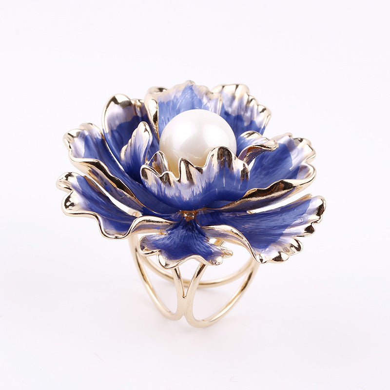 Boucle d’écharpe de fleur, perle de coquillage, bague d’écharpe plaquée or 18 carats/accessoires d’écharpe/Cadeau pour maman/elle