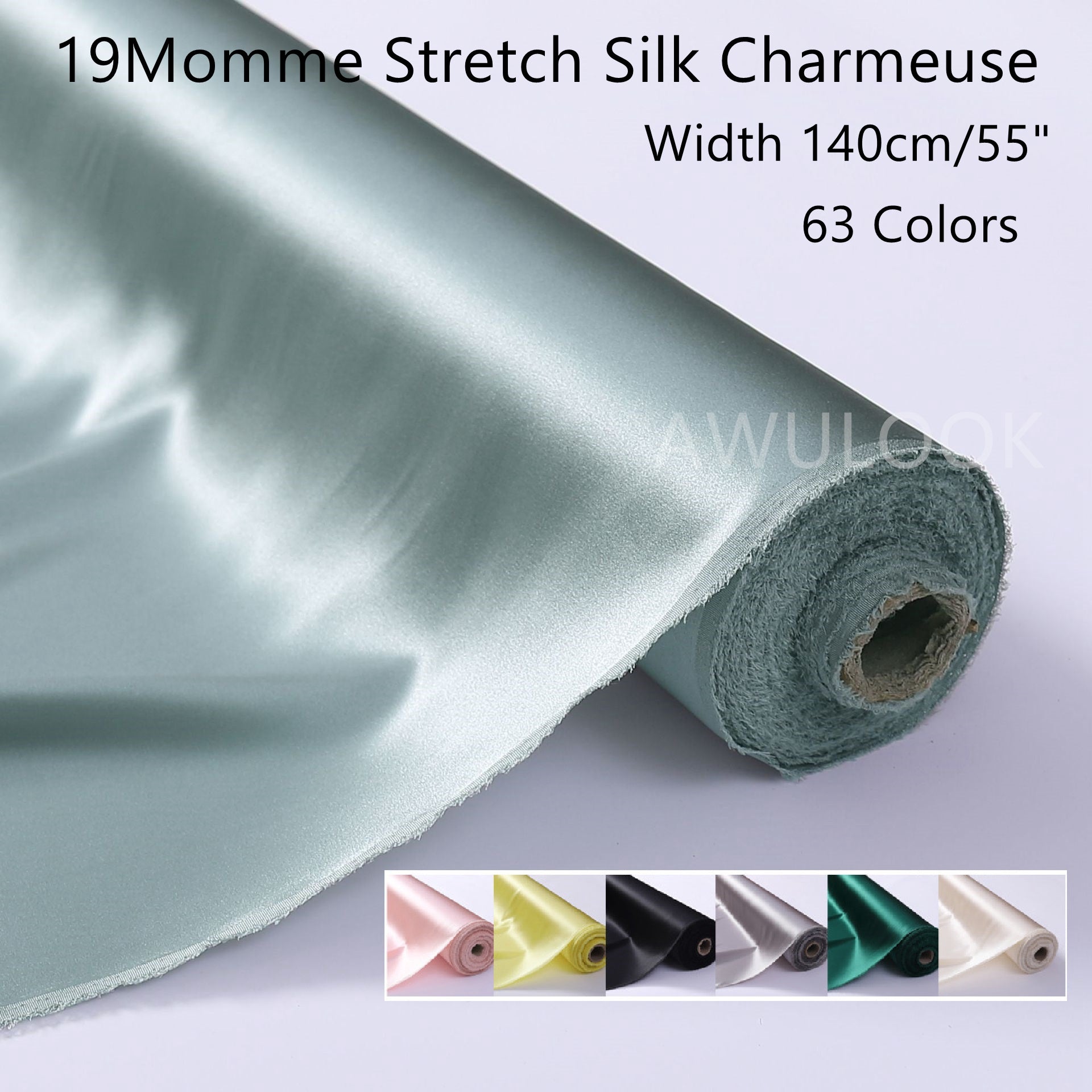 19Momme Stretch Silk Charmeuse, Width 140cm/55" - Awulook