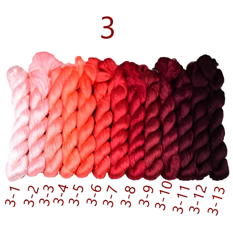 100% Mulberry Silk Embroidery Thread Skeins, Red Colors, 400meters