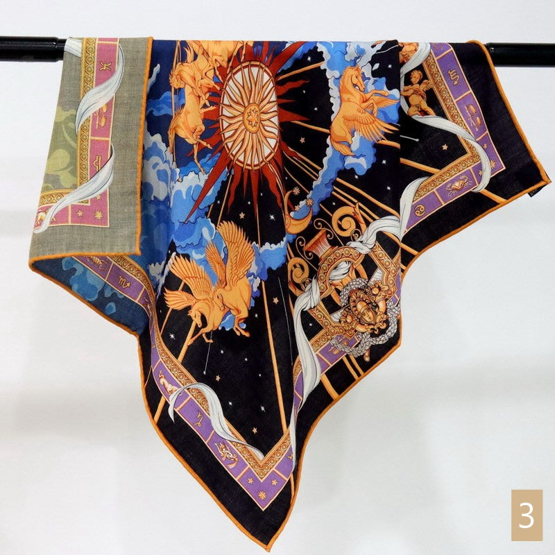 70cm Square Silk Cashmere Scarf, Double-sided printed