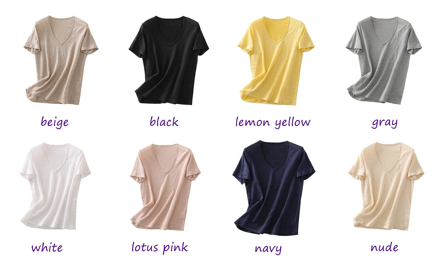 Women Silk Linen T-shirt, V Neck, 8 Colors