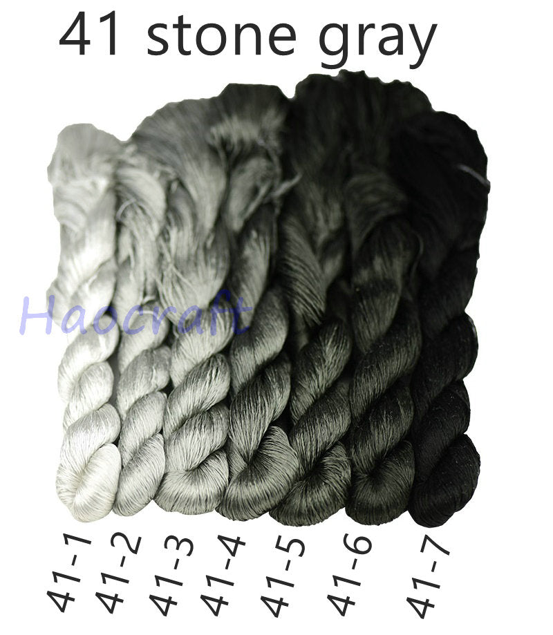 100% Mulberry Silk Embroidery Thread Skeins, Gray, Black, White, 400meters