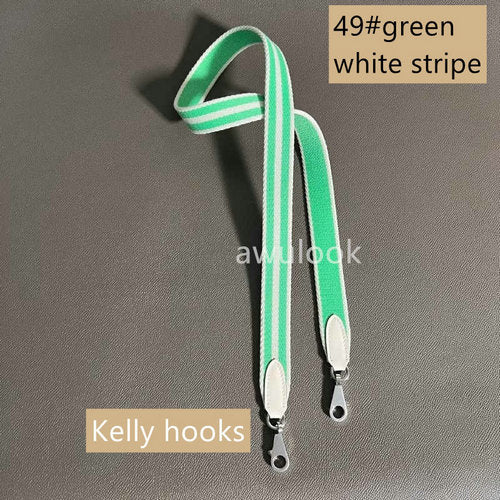 Custom 1"/25mm Canvas Bag Strap for Evelyne/Kelly bag- green white stripe