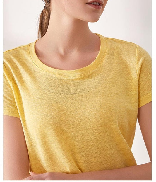 Women Silk Linen T-shirt, Round Neck, 8 Colors