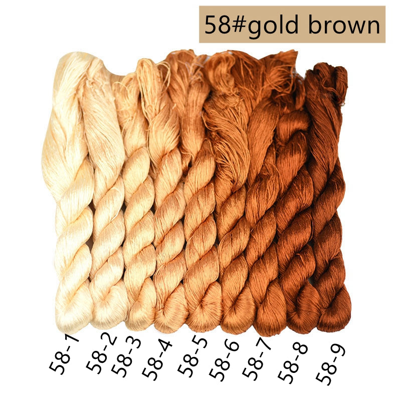 100% Mulberry Silk Embroidery Thread Skeins, Brown, Orange colors