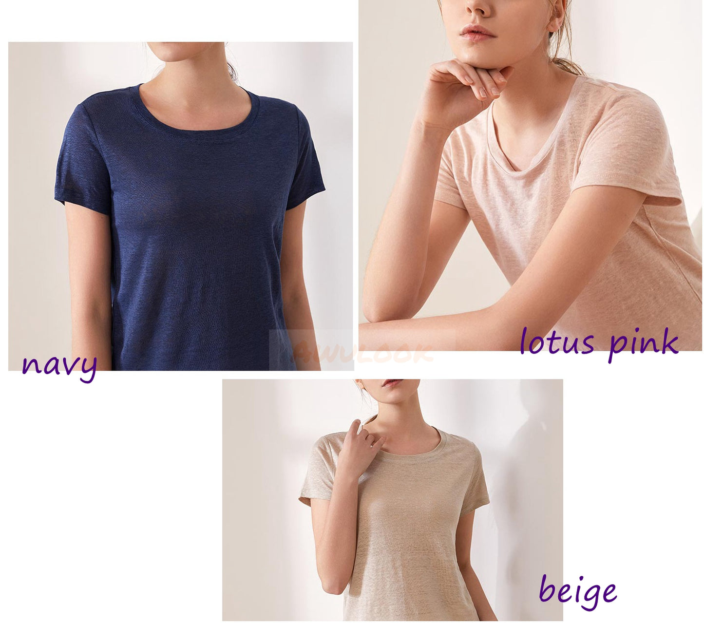 Women Silk Linen T-shirt, Round Neck, 8 Colors