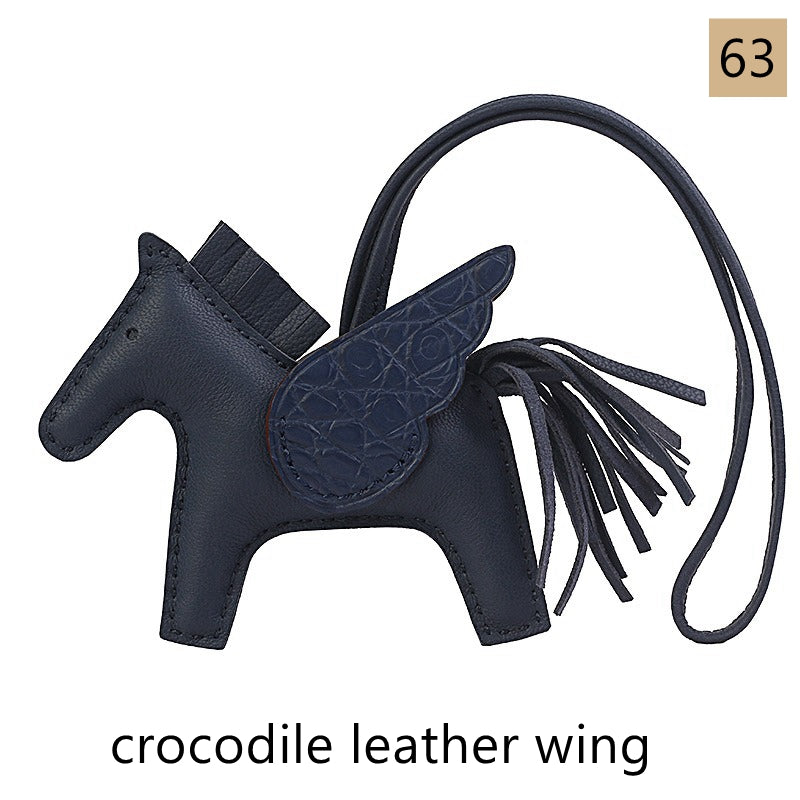 Lambskin Leather Bag Charm, Mini Flying Horse, with crocodile leather wing