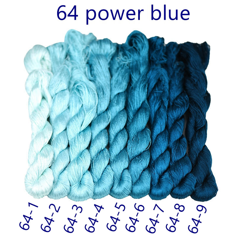 100% Mulberry Silk Embroidery Thread Skeins, Blue colors