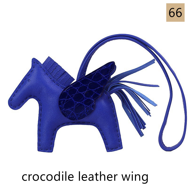 Lambskin Leather Bag Charm, Mini Flying Horse, with crocodile leather wing