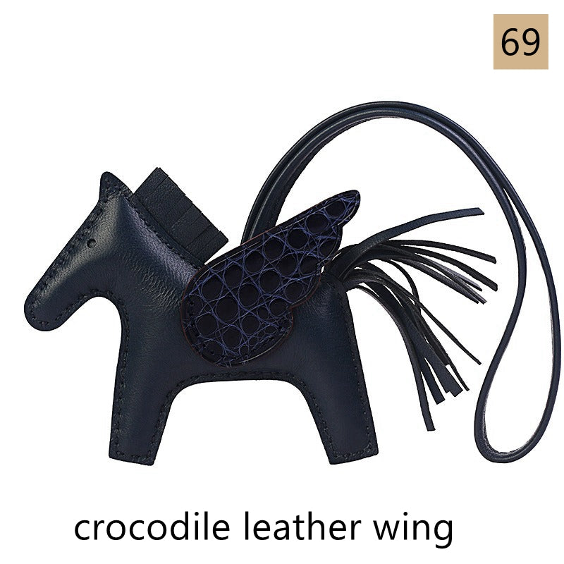 Lambskin Leather Bag Charm, Mini Flying Horse, with crocodile leather wing