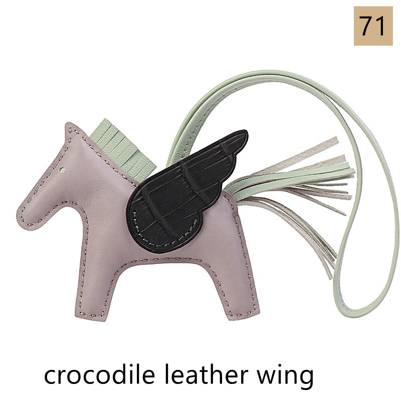 Lambskin Leather Bag Charm, Mini Flying Horse, with crocodile leather wing