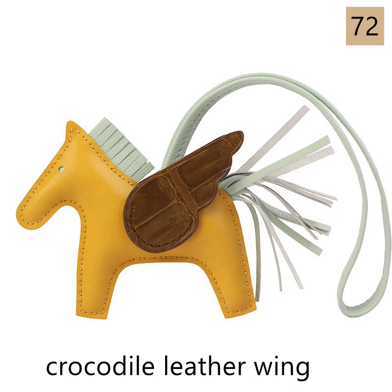 Lambskin Leather Bag Charm, Mini Flying Horse, with crocodile leather wing