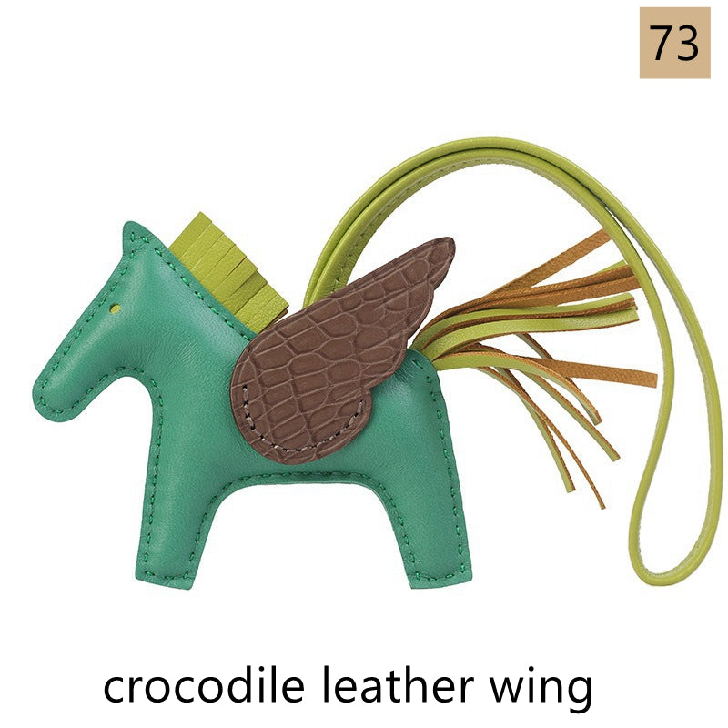 Lambskin Leather Bag Charm, Mini Flying Horse, with crocodile leather wing