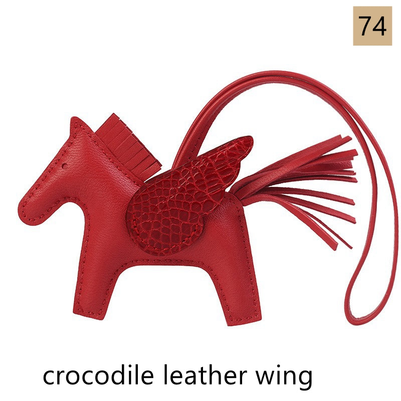 Lambskin Leather Bag Charm, Mini Flying Horse, with crocodile leather wing